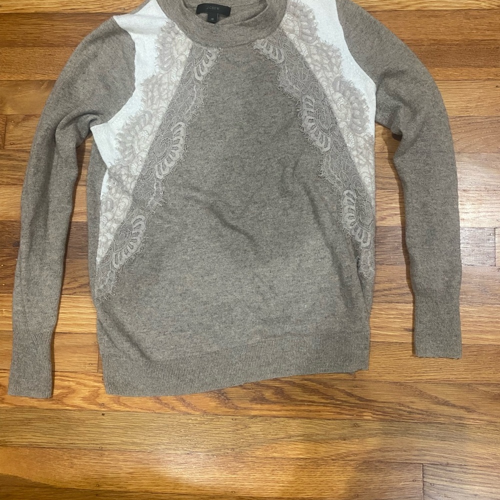 J. Crew Tan and Cream Lace Sweater